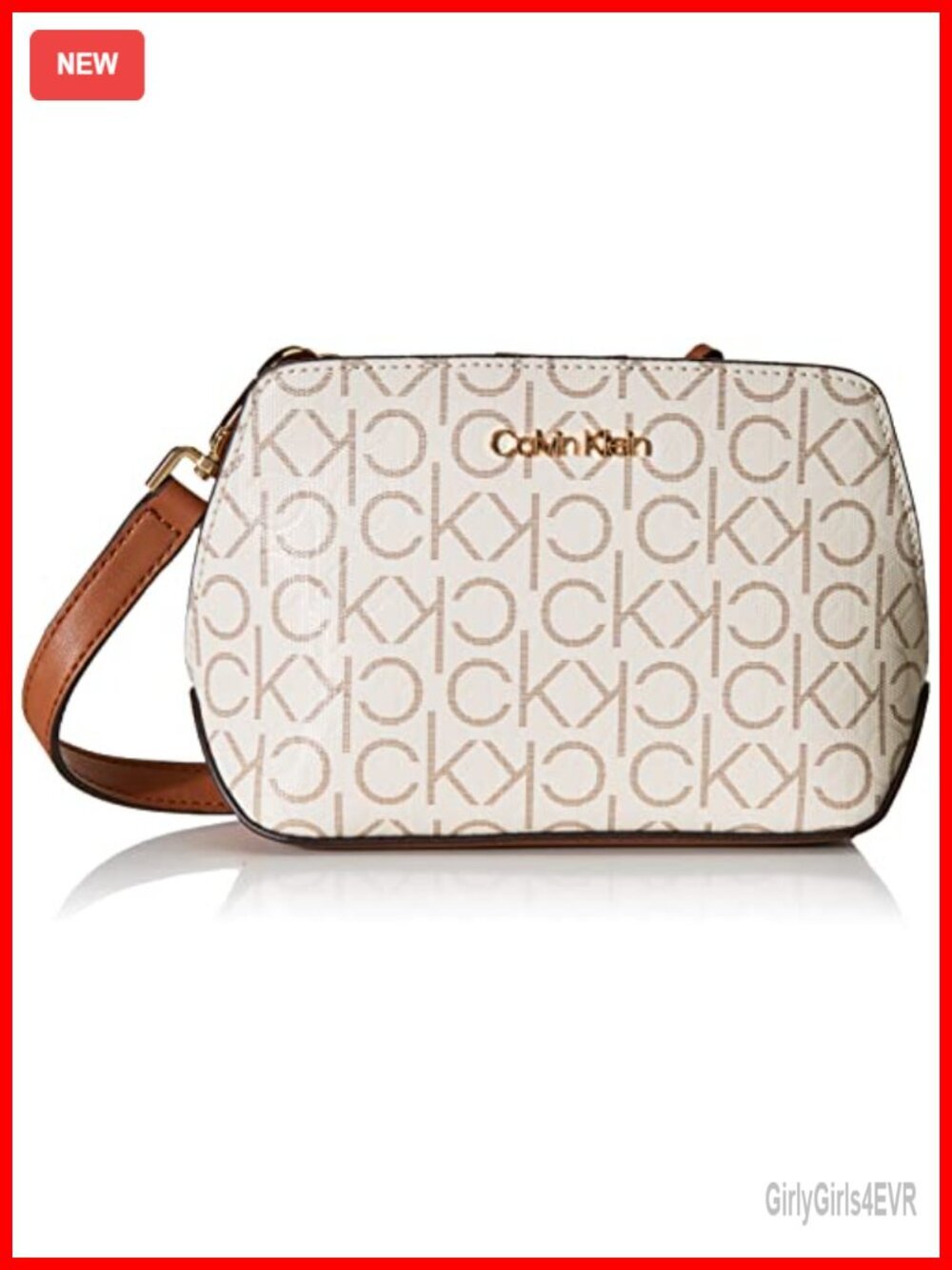 PVC Logo Emboss Triple Compartment Crossbody Bag, Zipper Closure, Exterior